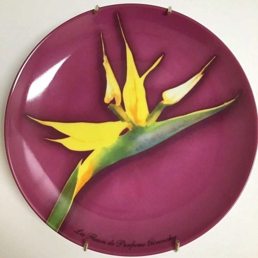 Givenchy Paris Porcelain Dessert Plates SET OF 2 Lily Bird of Paradise 8.25 2003